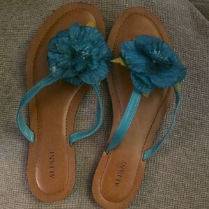 Alfani Teal Floral Thong Sandals for Women with Brown Footbed